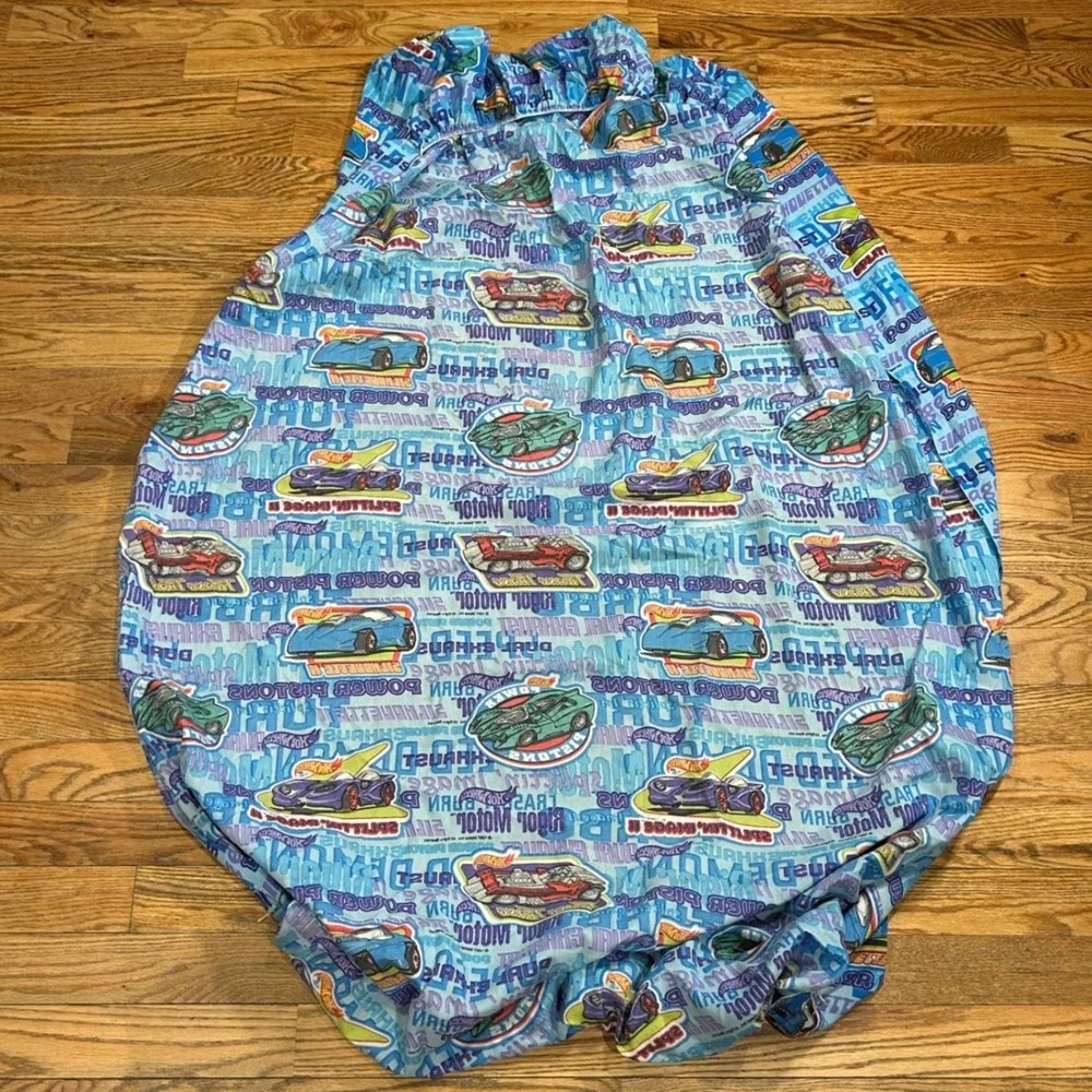 Vintage 1997 Hot Wheels Twin Sheet Set Blue Racing Cars‎ Mattel Springs USA Made